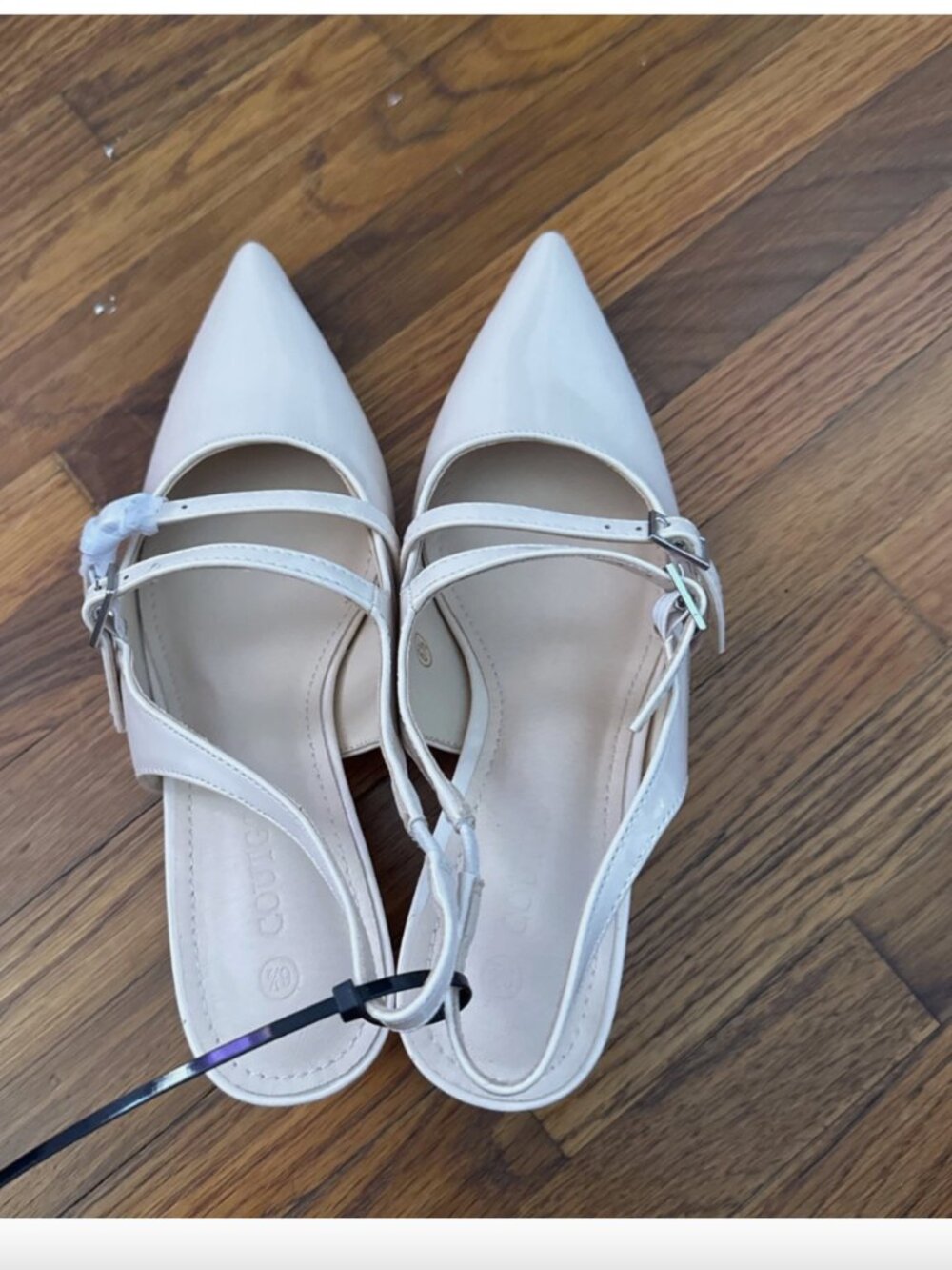 Coutgo Women's Slingback High Heels Pointed Toe With Buckle Size 6.5 Light Pink